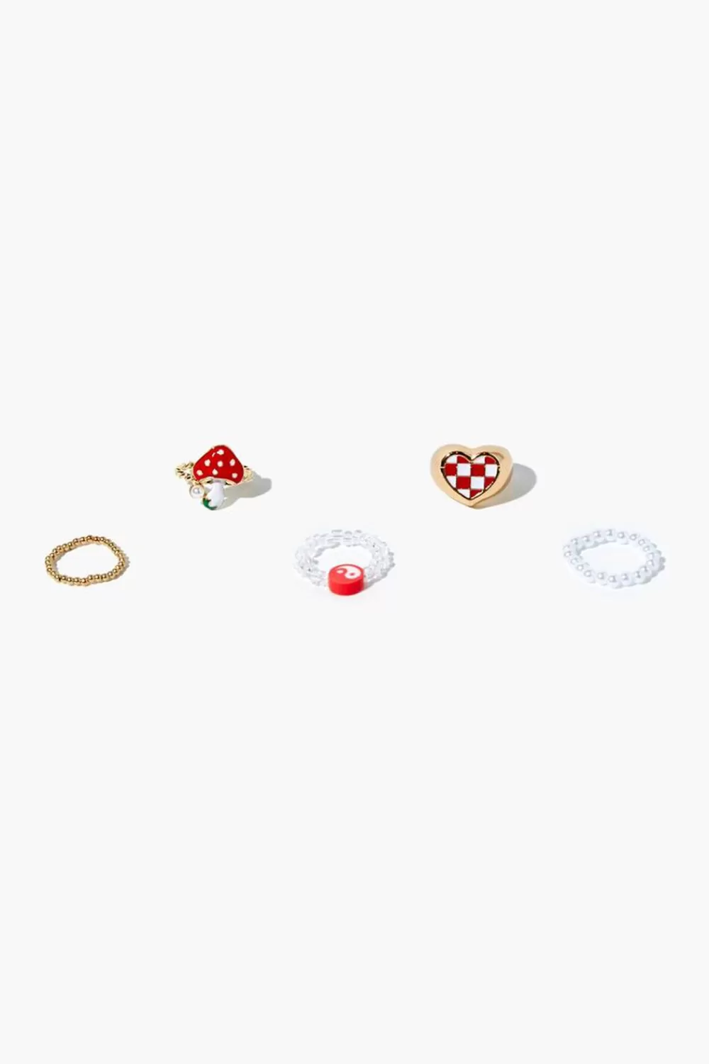 Rings>Forever 21 Mushroom & Heart Ring Set Red/Gold
