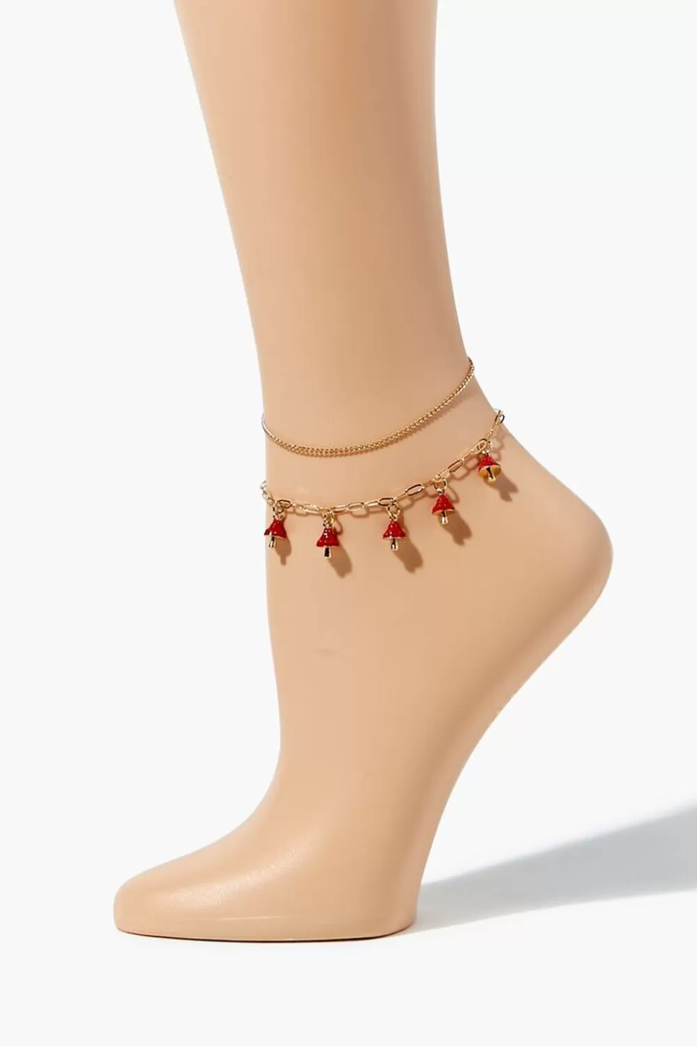 Body Jewelry>Forever 21 Mushroom Charm Anklet Set Gold/Red