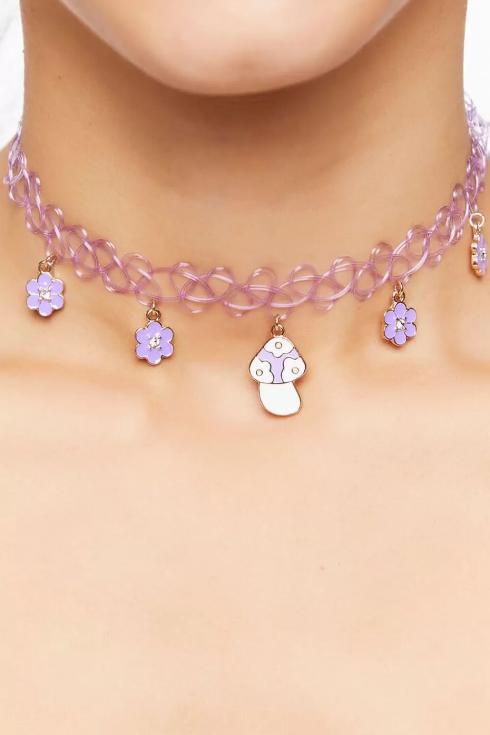 Necklaces>Forever 21 Mushroom Charm Choker Necklace Purple/Gold