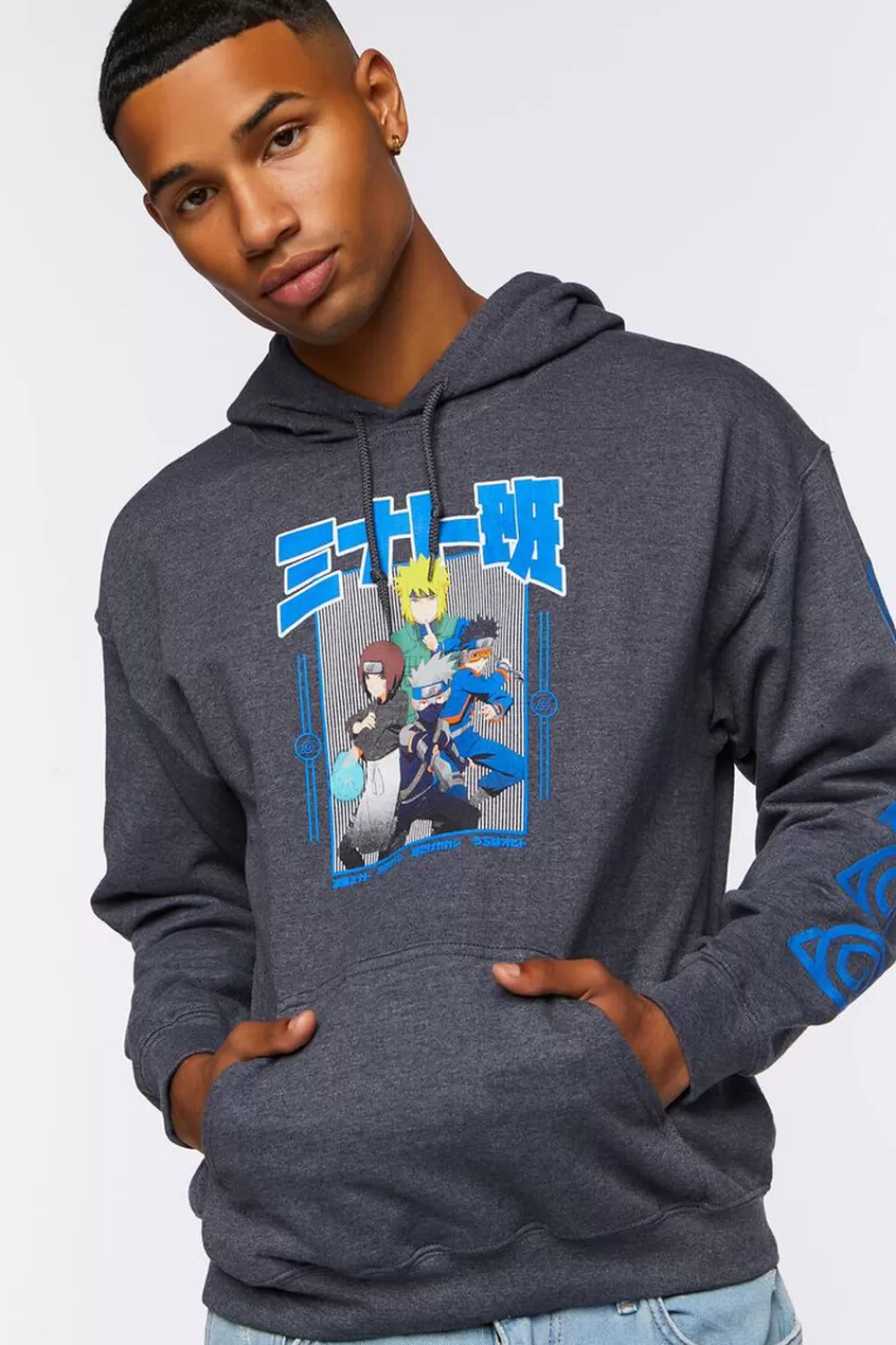 Graphic Tees>Forever 21 Naruto Graphic Hoodie Charcoal/Multi