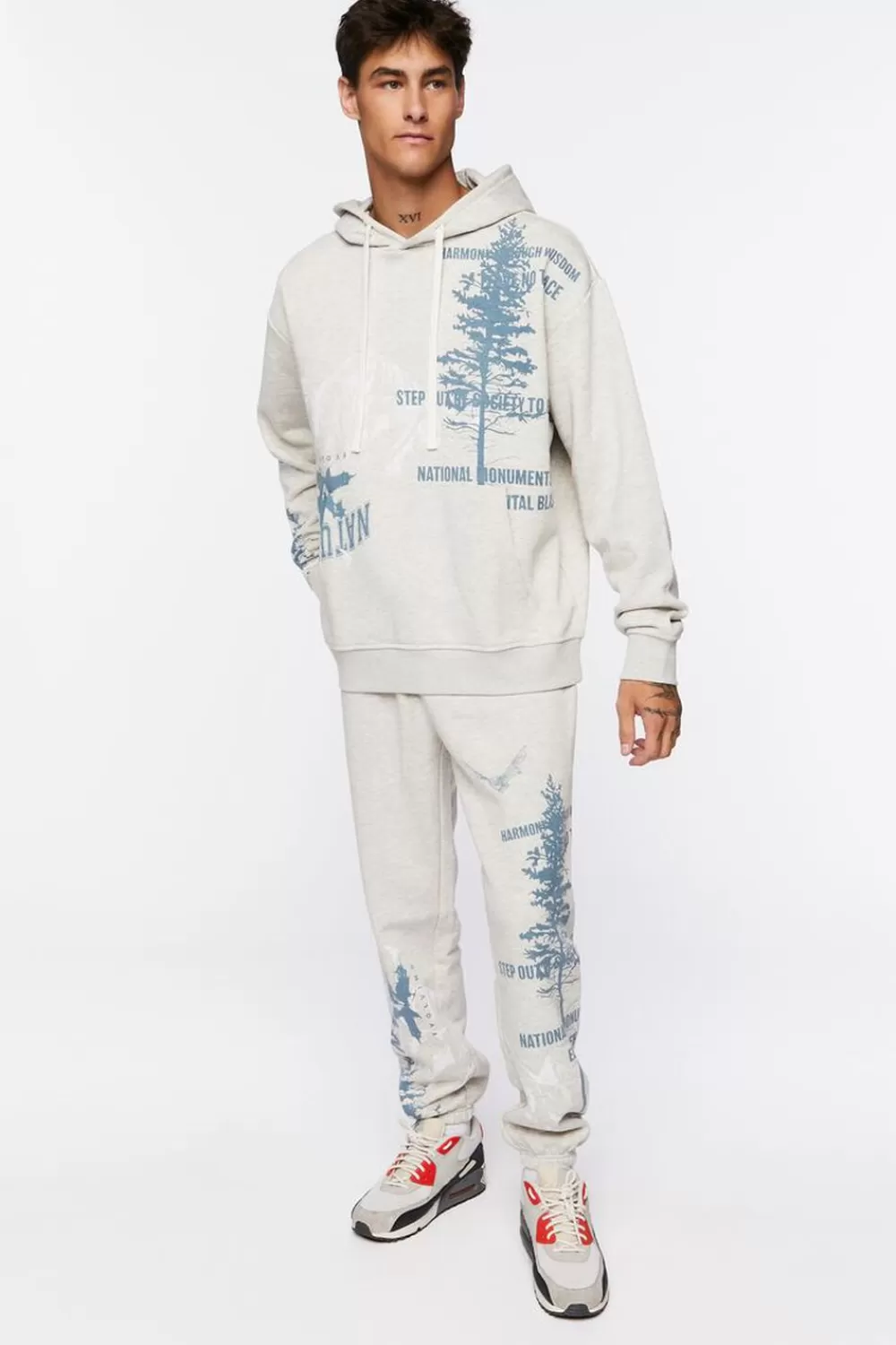 Bottoms>Forever 21 Nature Graphic Joggers Heather Grey/Blue