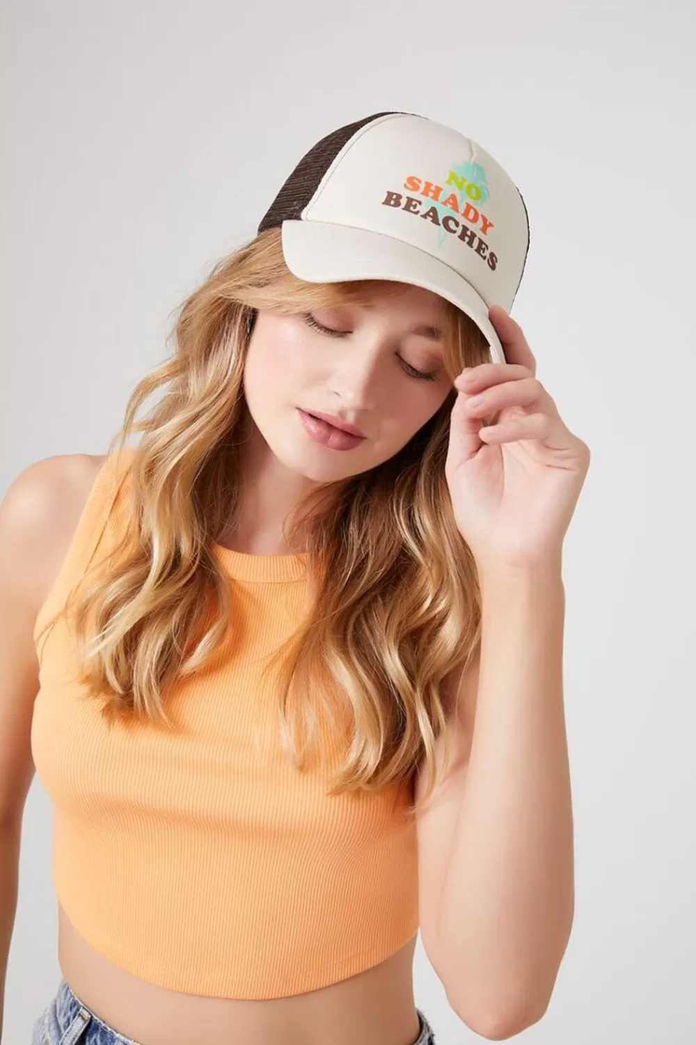 Hats + Beanies>Forever 21 No Shady Beaches Trucker Cap Brown/Multi