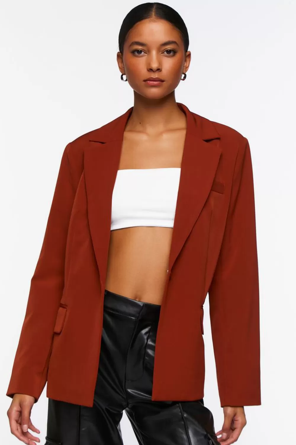 Matching Sets>Forever 21 Notched-Lapel Single-Breasted Blazer Brown