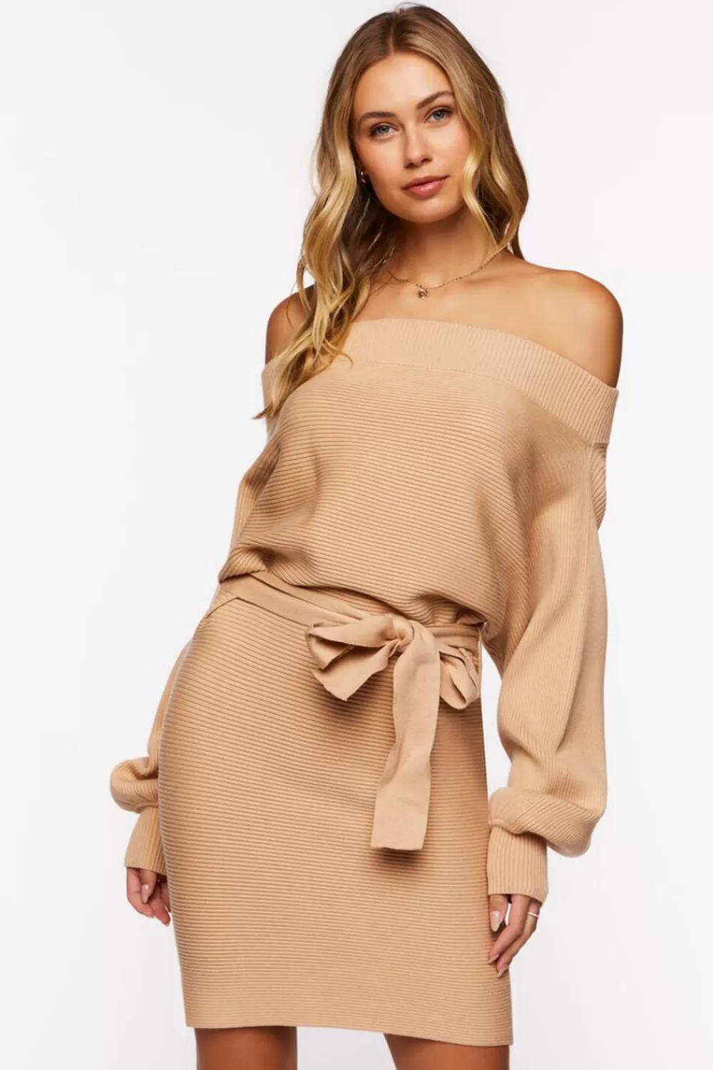 Forever 21 Off-The-Shoulder Belted Sweater Dress | Women Dresses