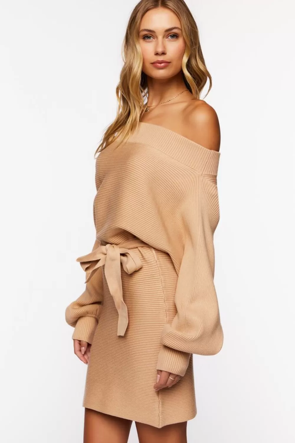 Forever 21 Off-The-Shoulder Belted Sweater Dress | Women Dresses