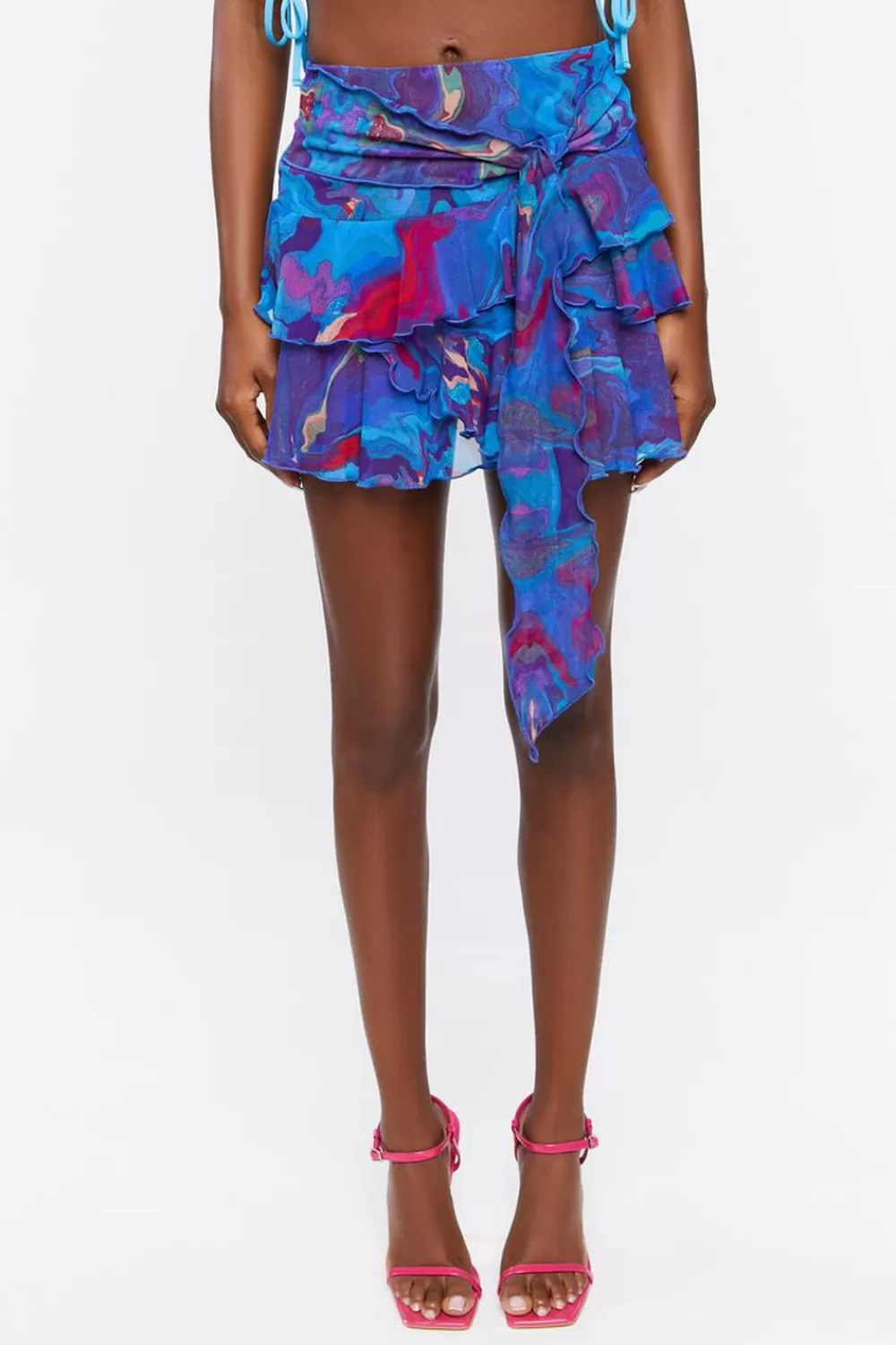 Bottoms>Forever 21 Oil Slick Print Mesh Mini Skirt Blue/Multi