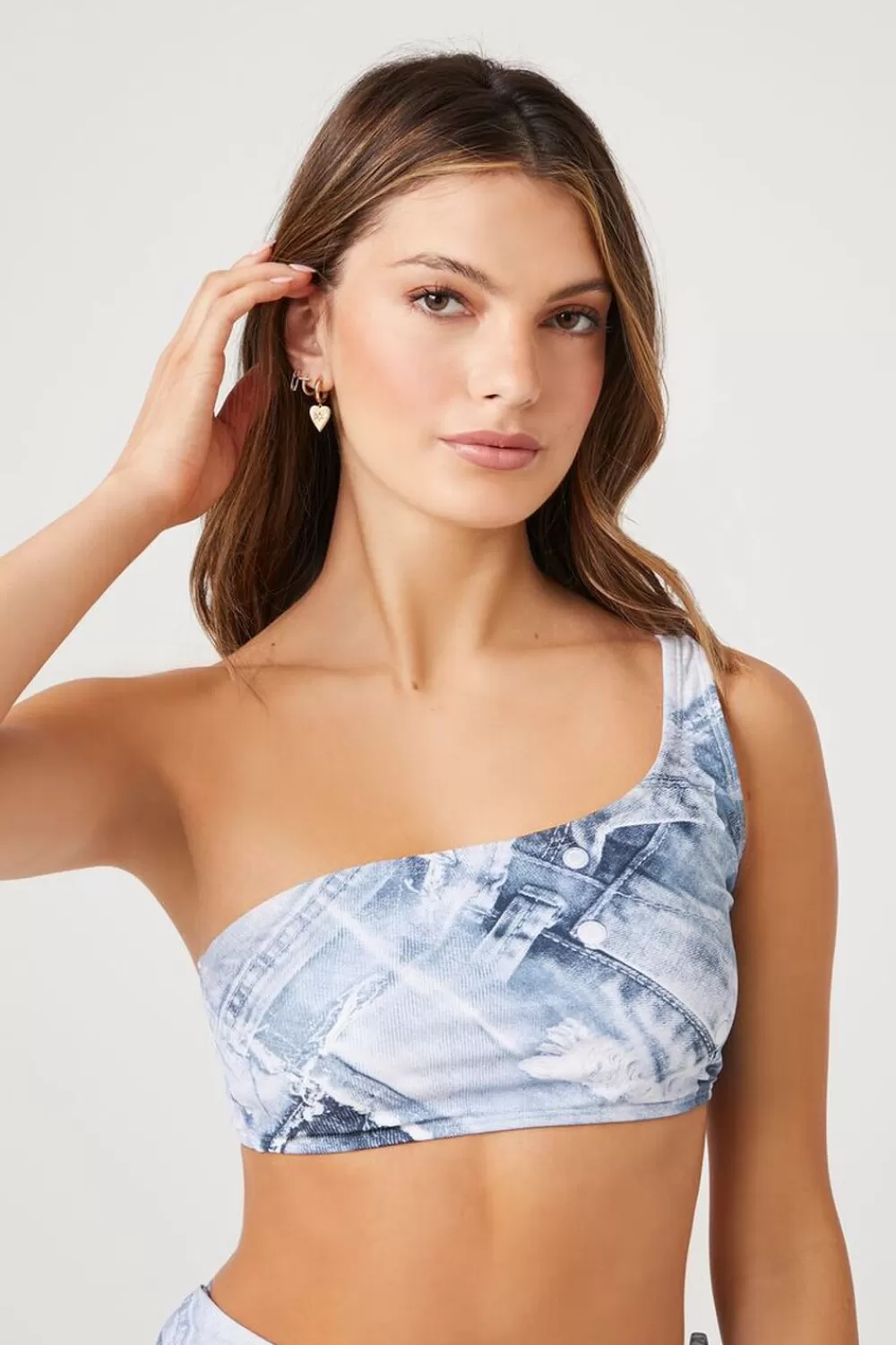Swimwear>Forever 21 One-Shoulder Bikini Top Denim
