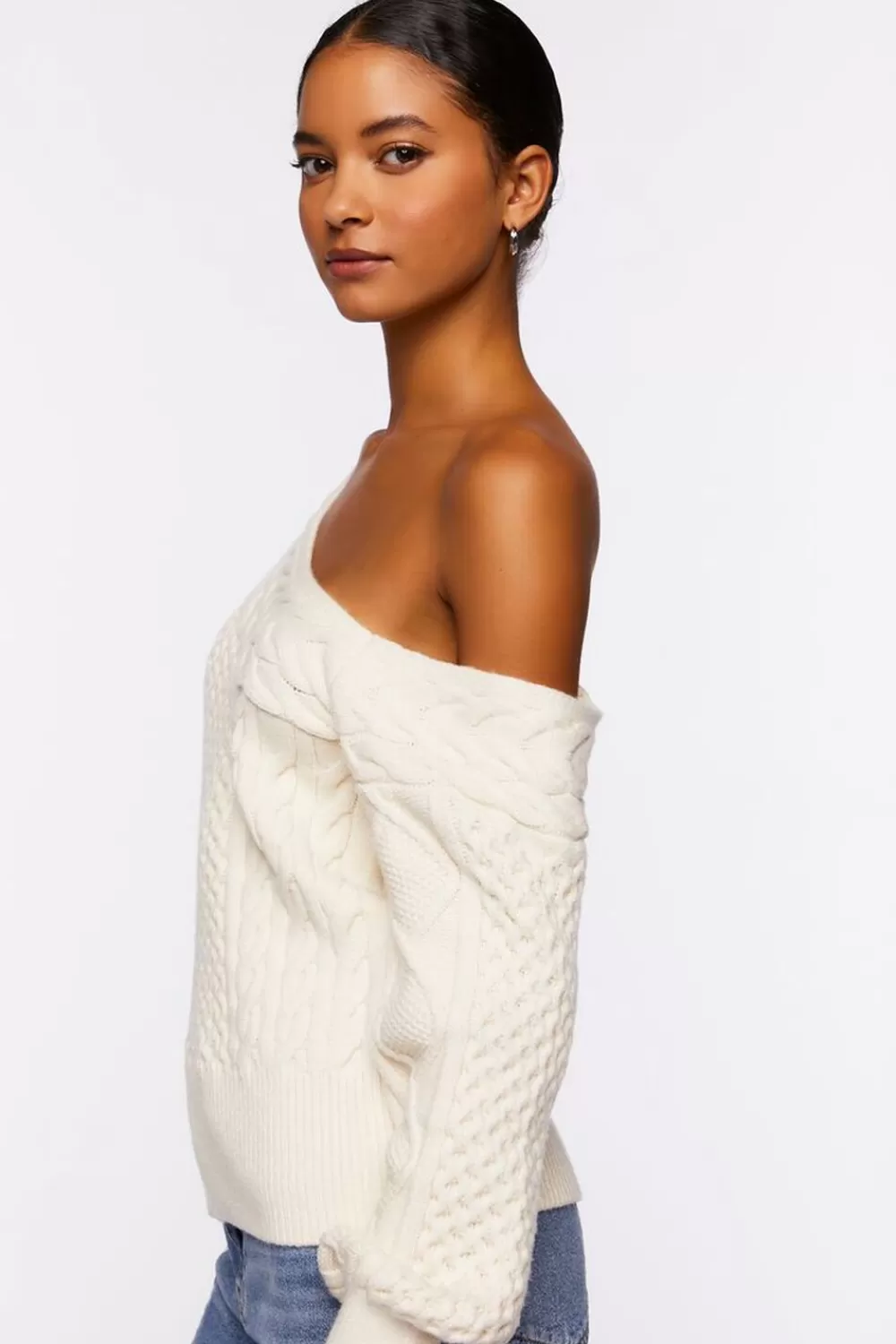 Forever 21 One-Shoulder Cable Knit Sweater | Women Tops