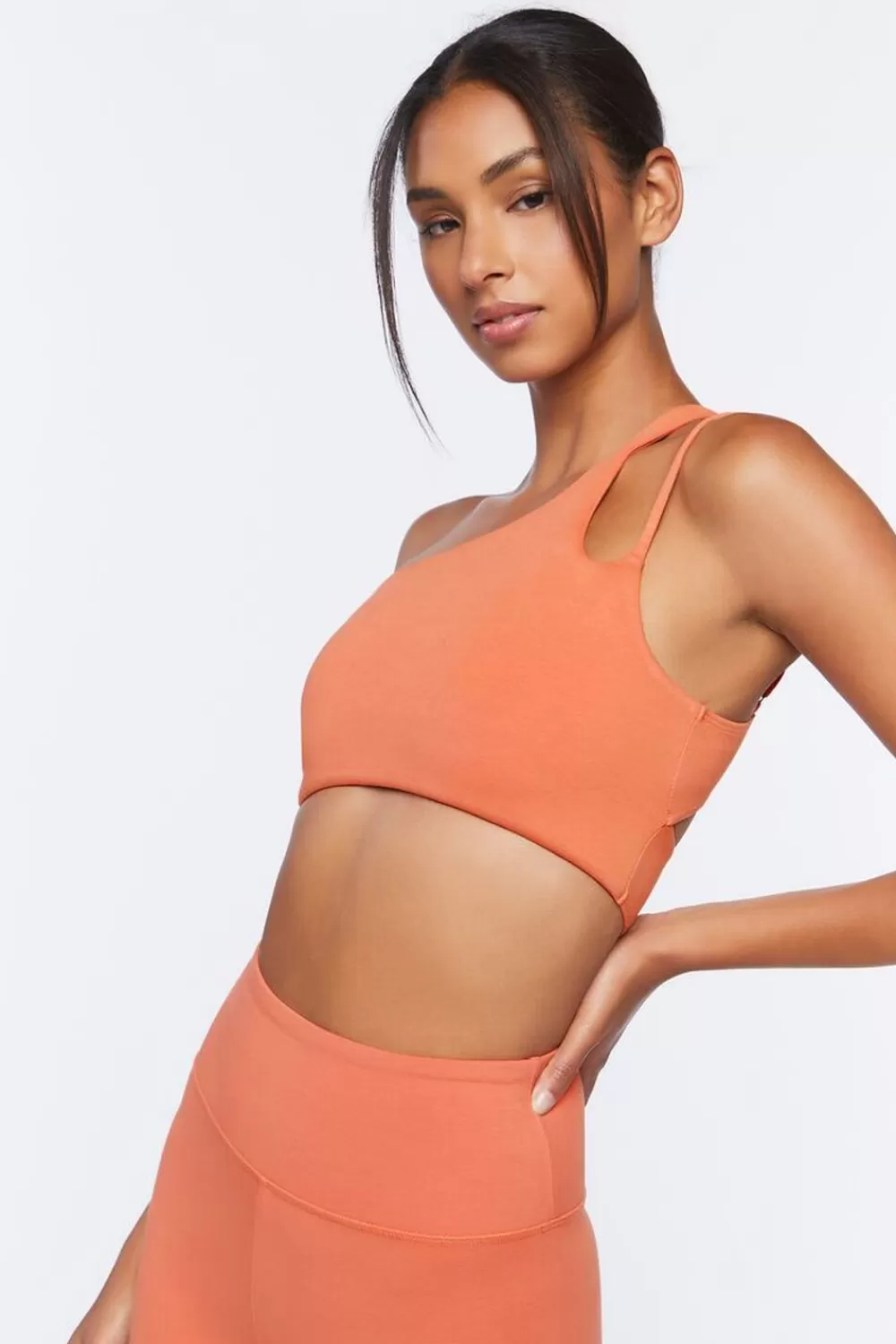 Activewear>Forever 21 One-Shoulder Cutout Sports Bra Powder Pink