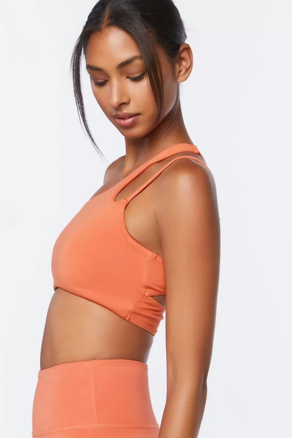 Activewear>Forever 21 One-Shoulder Cutout Sports Bra Powder Pink