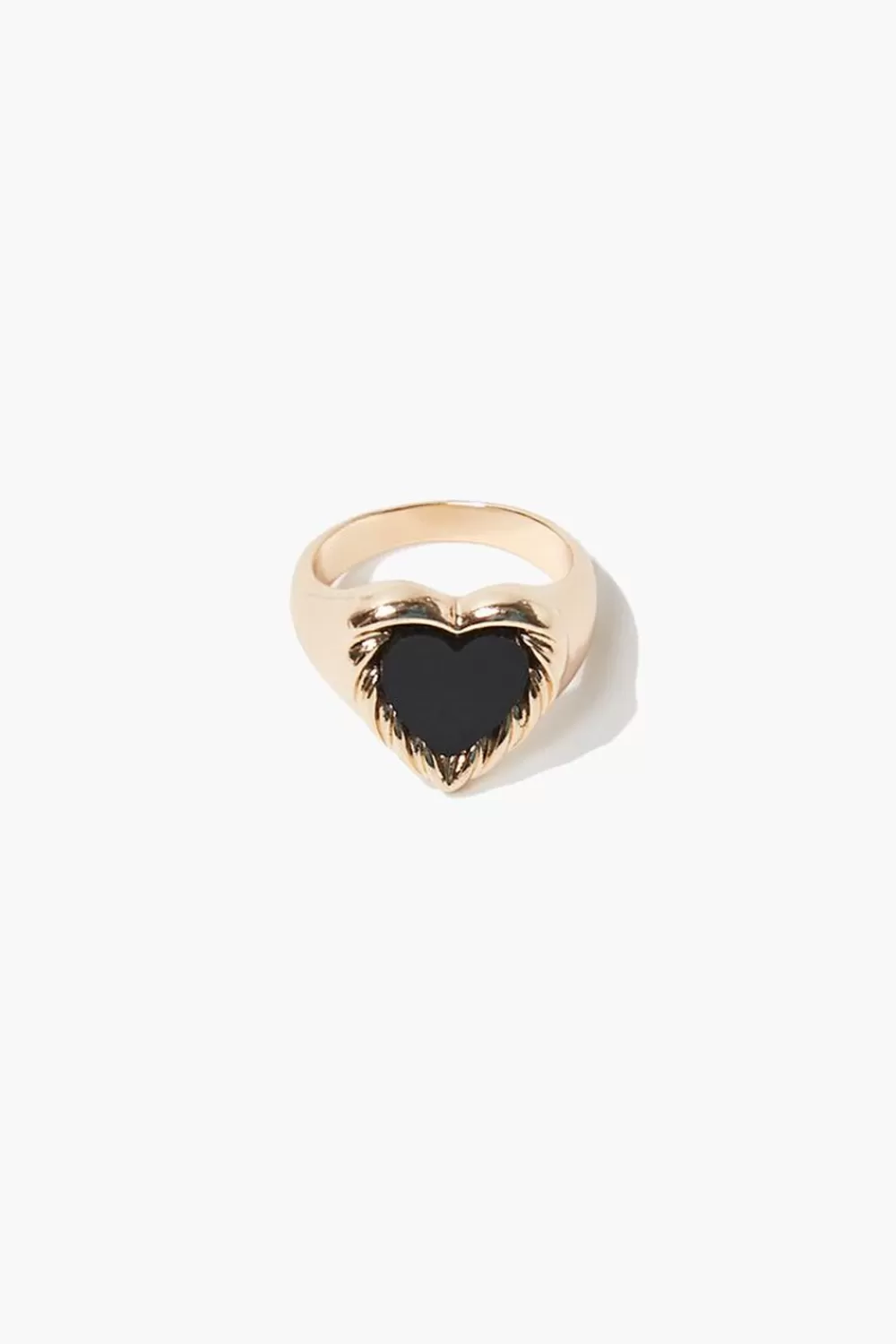 Rings>Forever 21 Opaque Heart Cocktail Ring Gold/Black