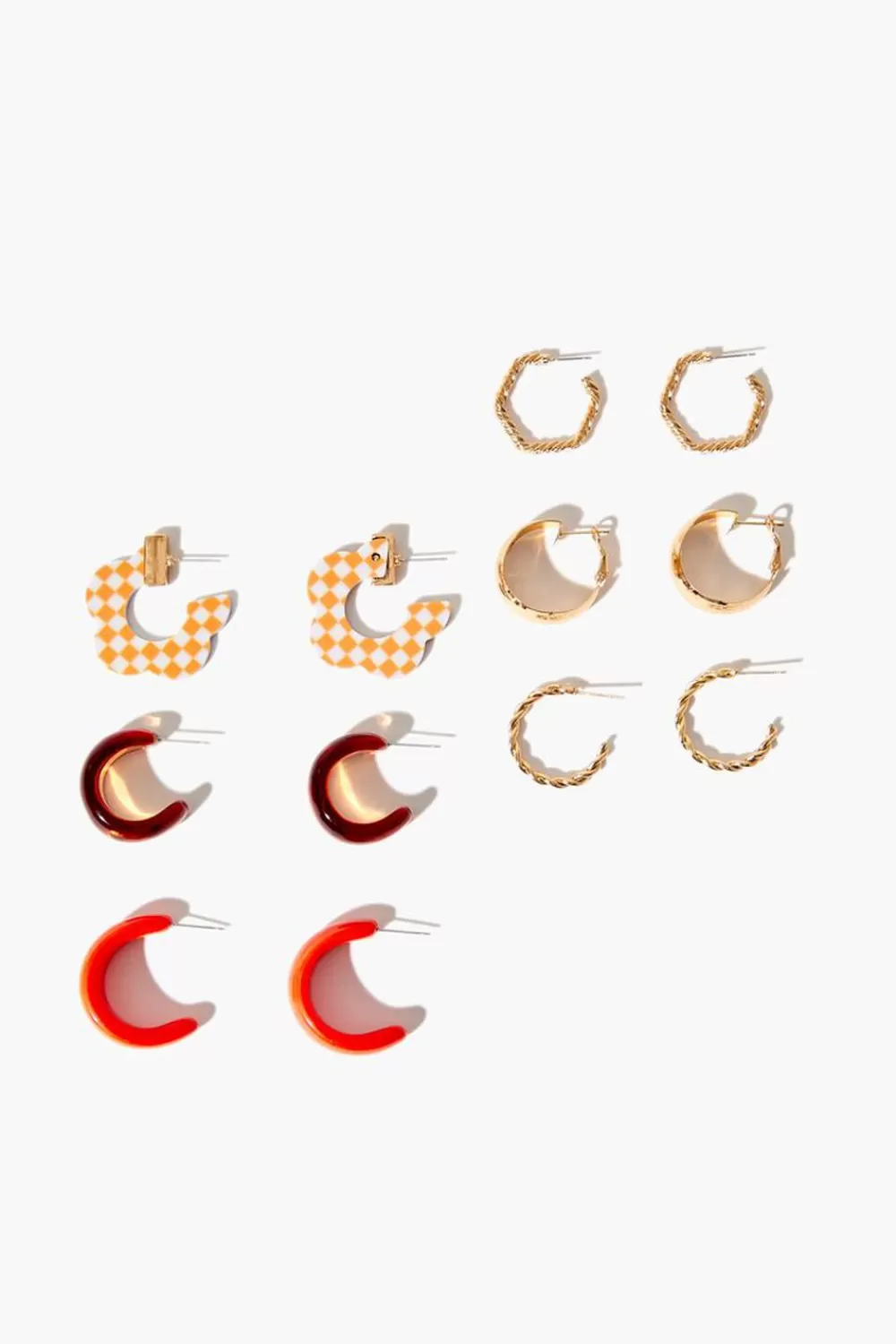 Earrings>Forever 21 Open-End Hoop Earring Set Gold/Orange
