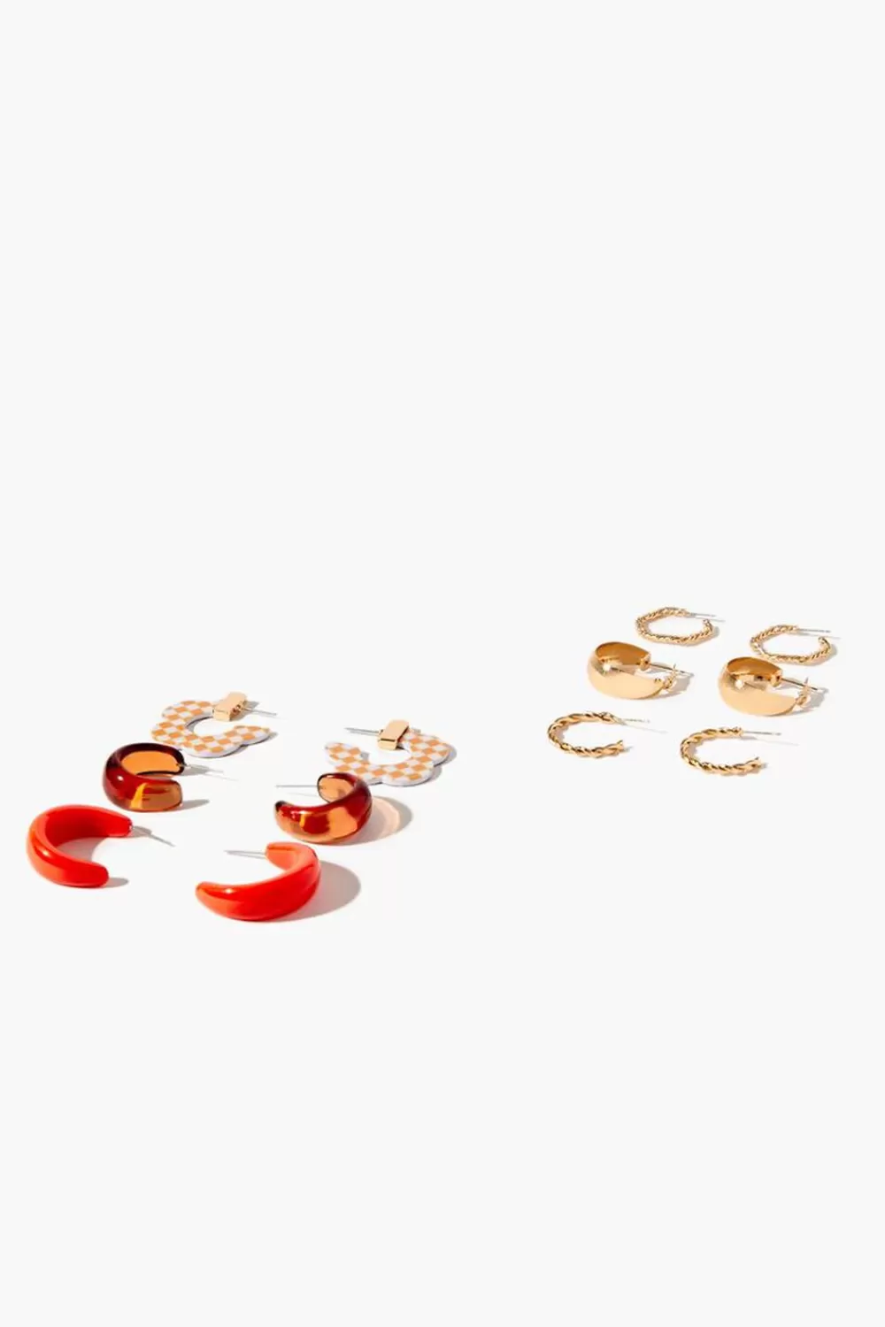 Earrings>Forever 21 Open-End Hoop Earring Set Gold/Orange