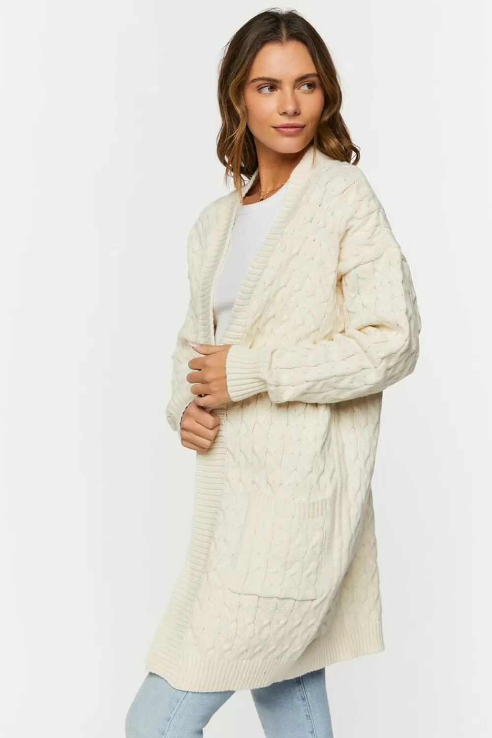 Forever 21 Open-Front Cable Knit Cardigan Sweater | Women Tops