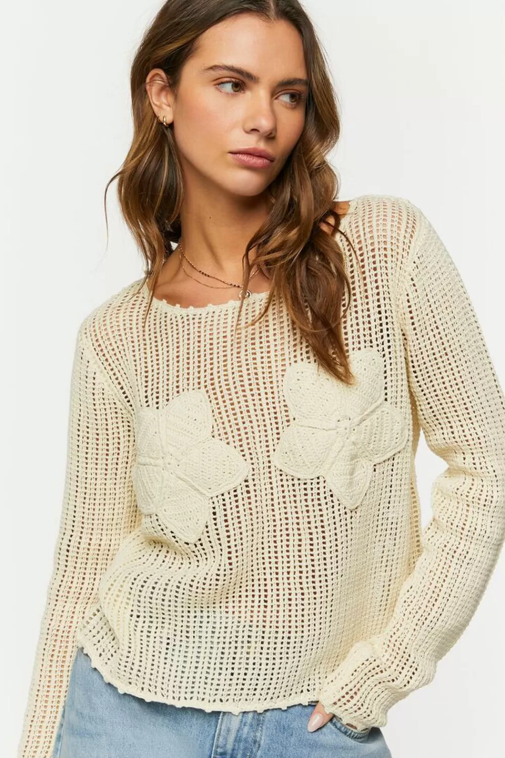 Forever 21 Open-Knit Floral Sweater | Women Tops