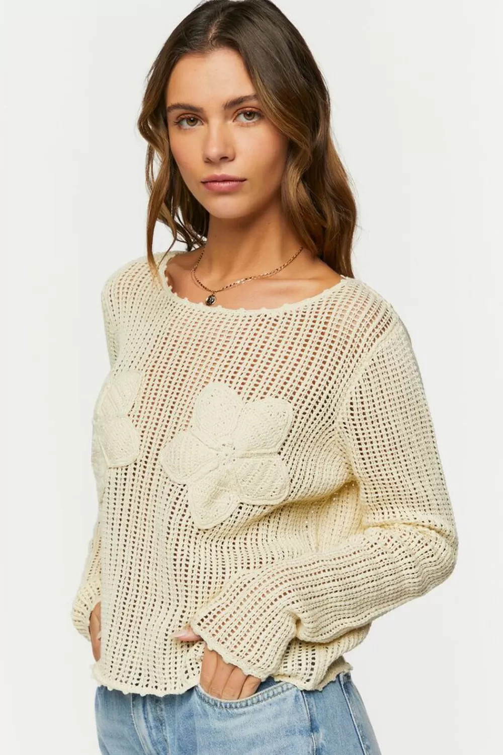 Forever 21 Open-Knit Floral Sweater | Women Tops