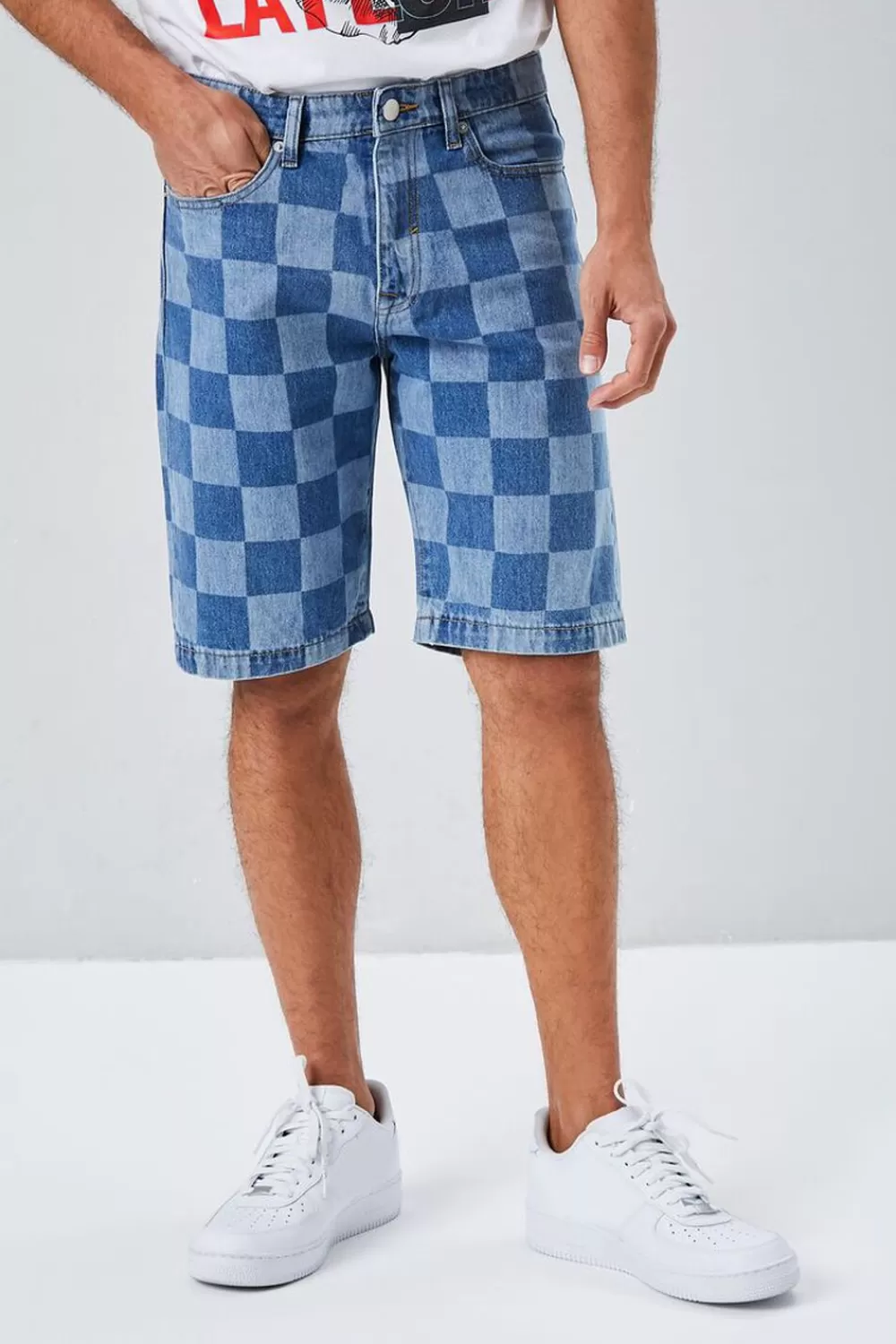 Jeans + Denim>Forever 21 Organically Grown Cotton Denim Shorts Blue/White
