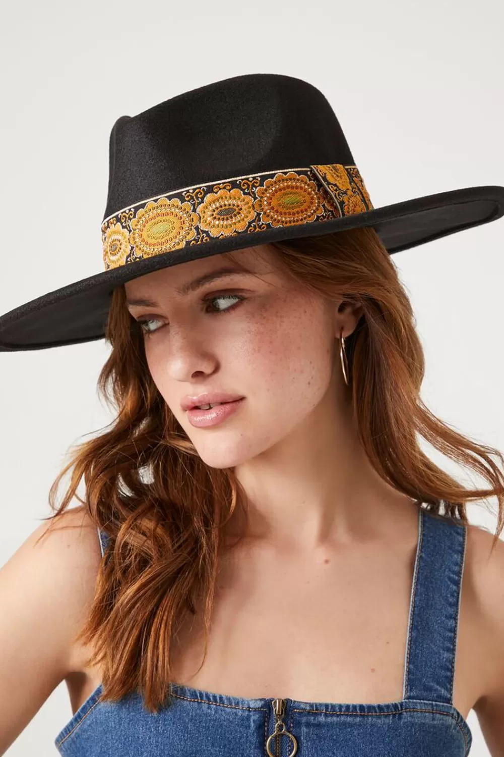 Hats + Beanies>Forever 21 Ornate-Trim Brushed Fedora Black/Multi