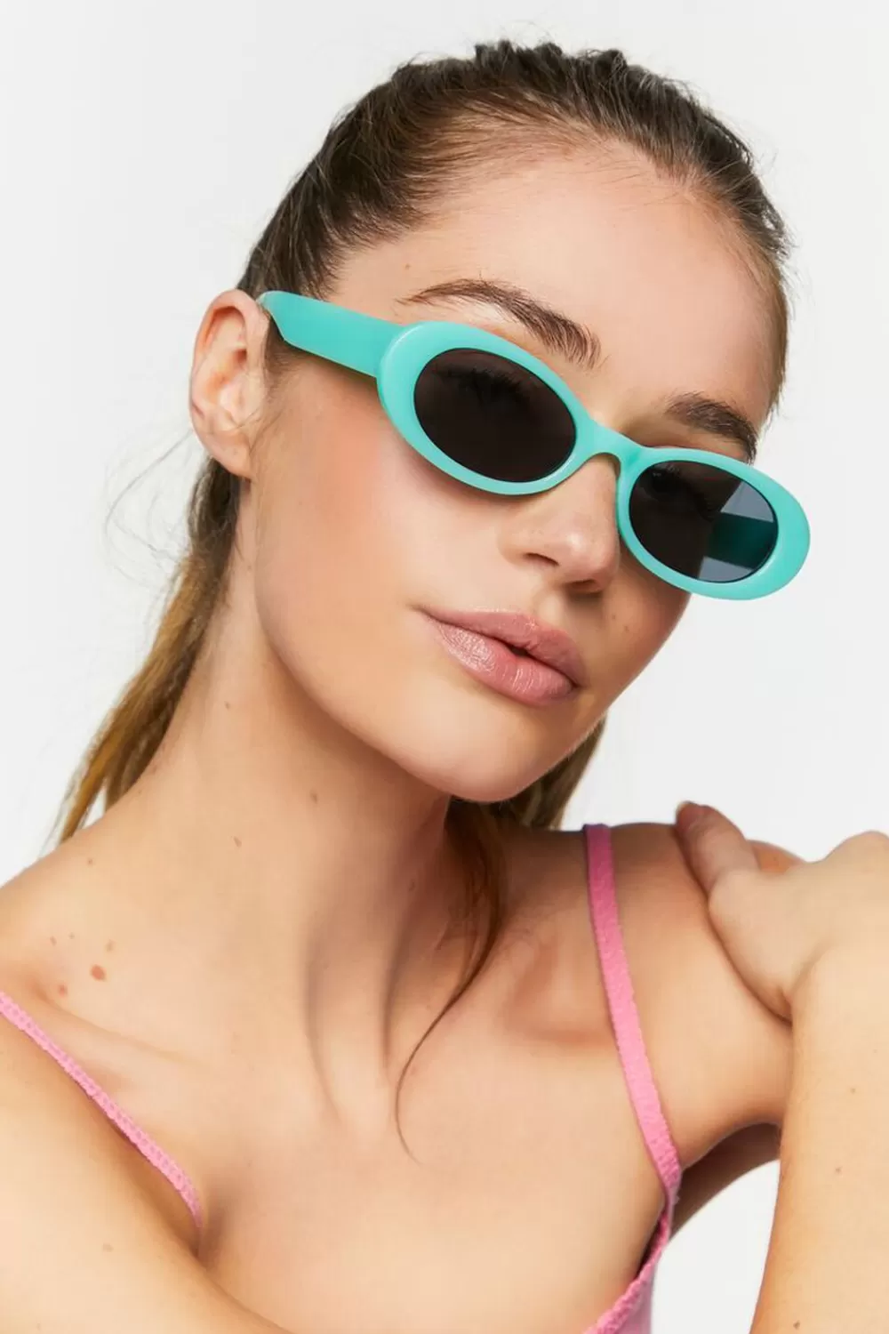 Sunglasses + Readers>Forever 21 Oval Tinted Sunglasses Blue/Black