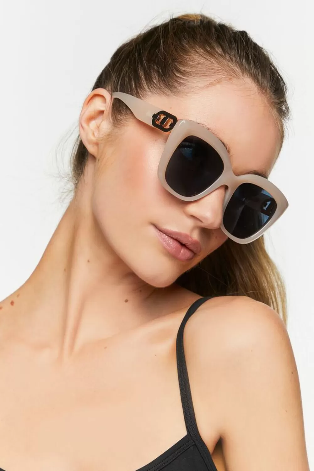 Sunglasses + Readers>Forever 21 Oversized Square Sunglasses Nude/Black