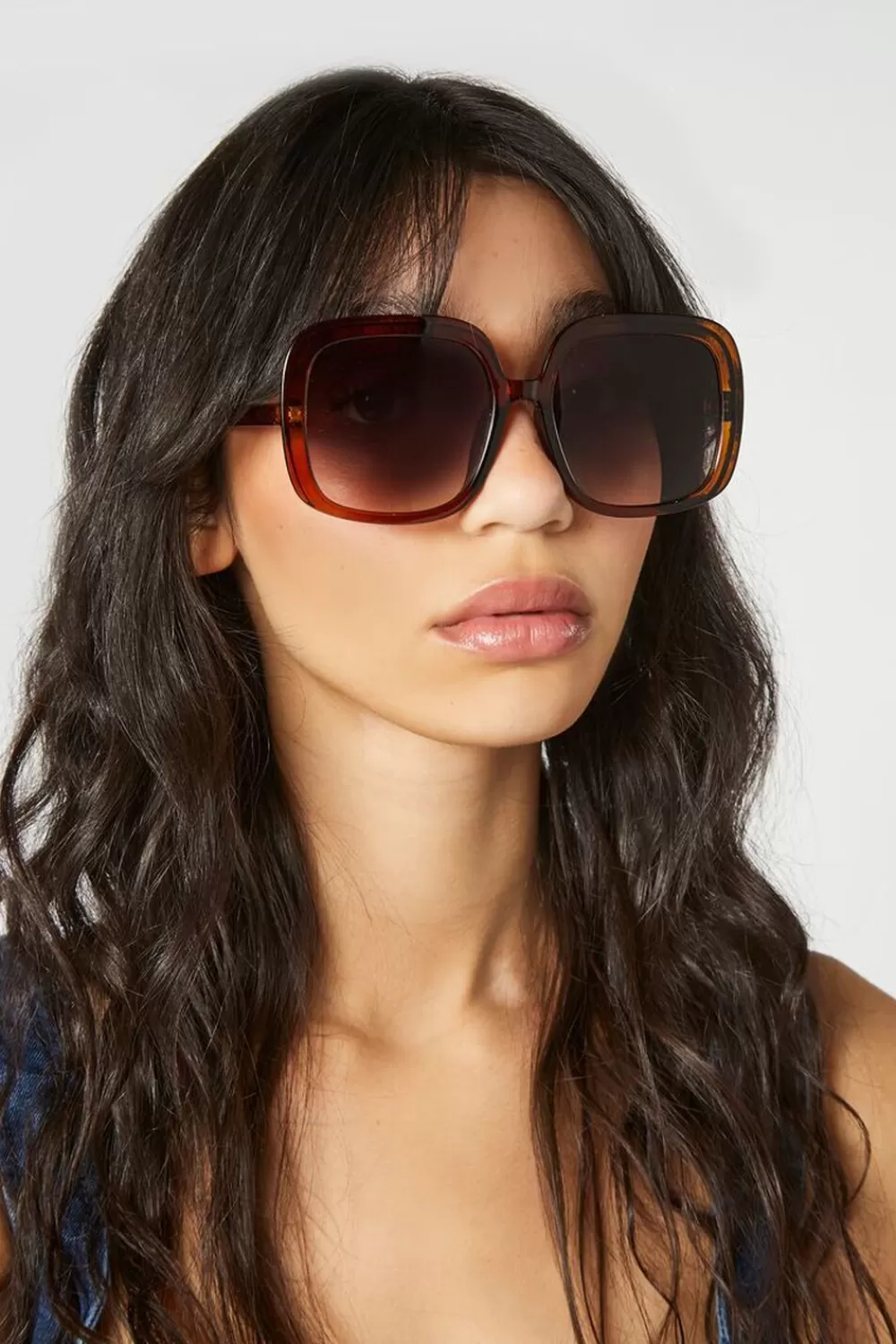 Sunglasses + Readers>Forever 21 Oversized Square Sunglasses Brown/Grey