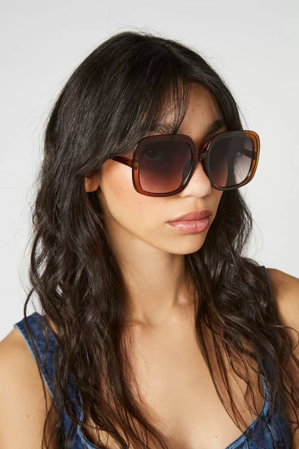 Sunglasses + Readers>Forever 21 Oversized Square Sunglasses Brown/Grey