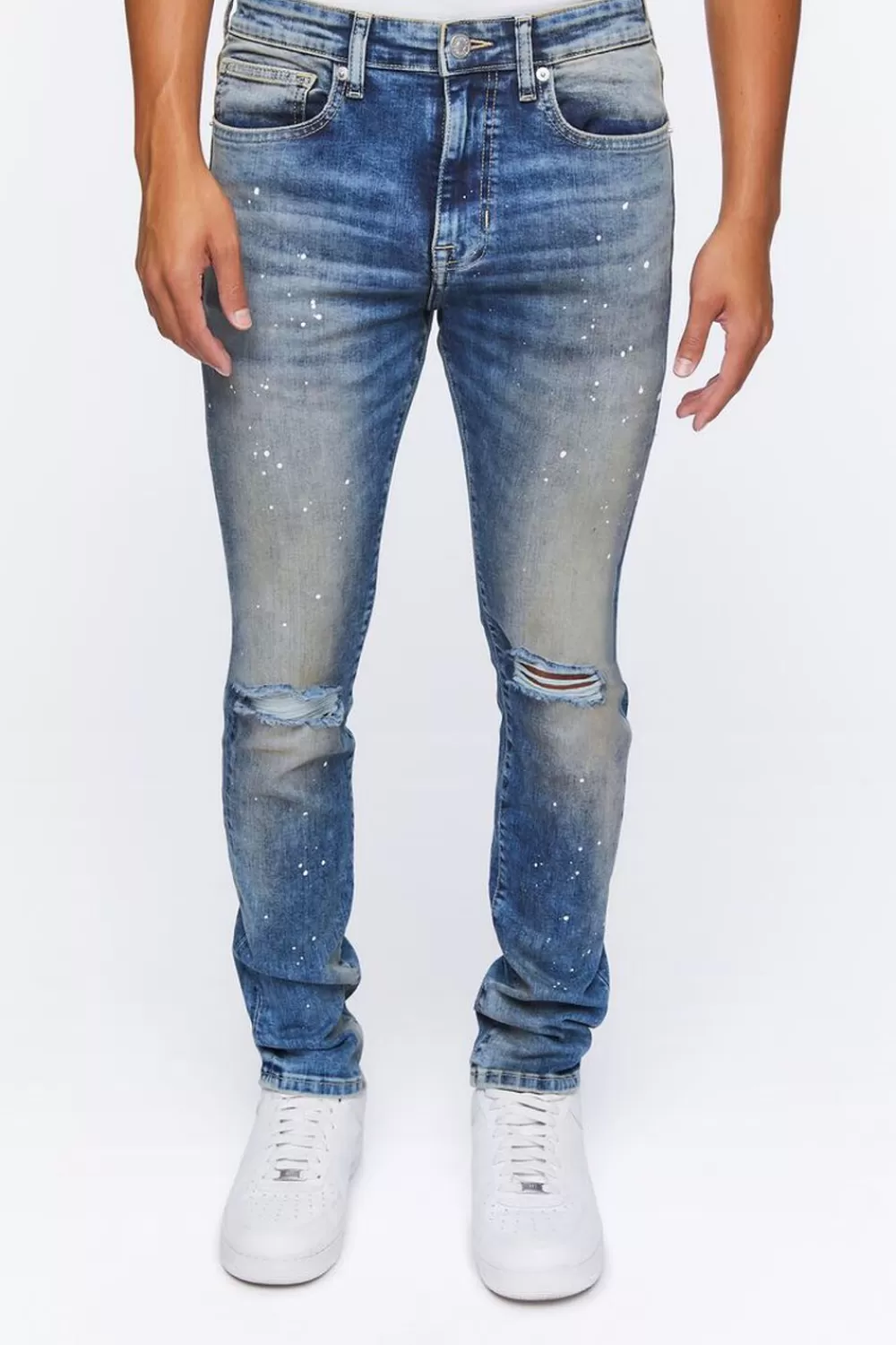 Jeans + Denim>Forever 21 Paint Splatter Skinny Jeans Dark Denim