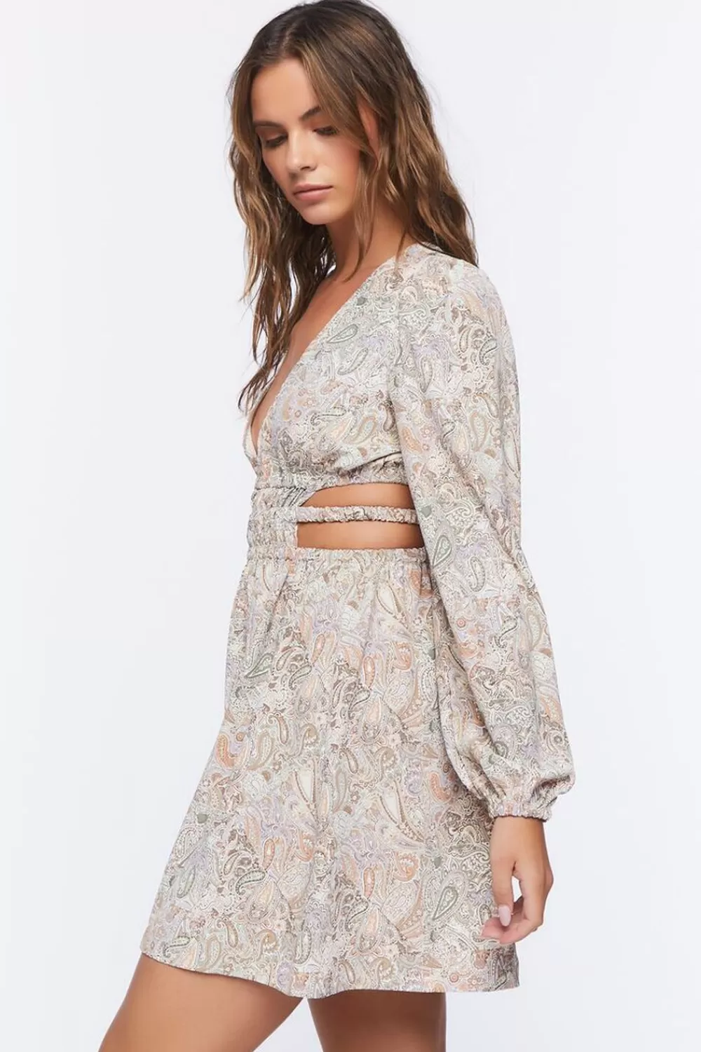 Forever 21 Paisley Peasant-Sleeve Mini Dress | Women Dresses