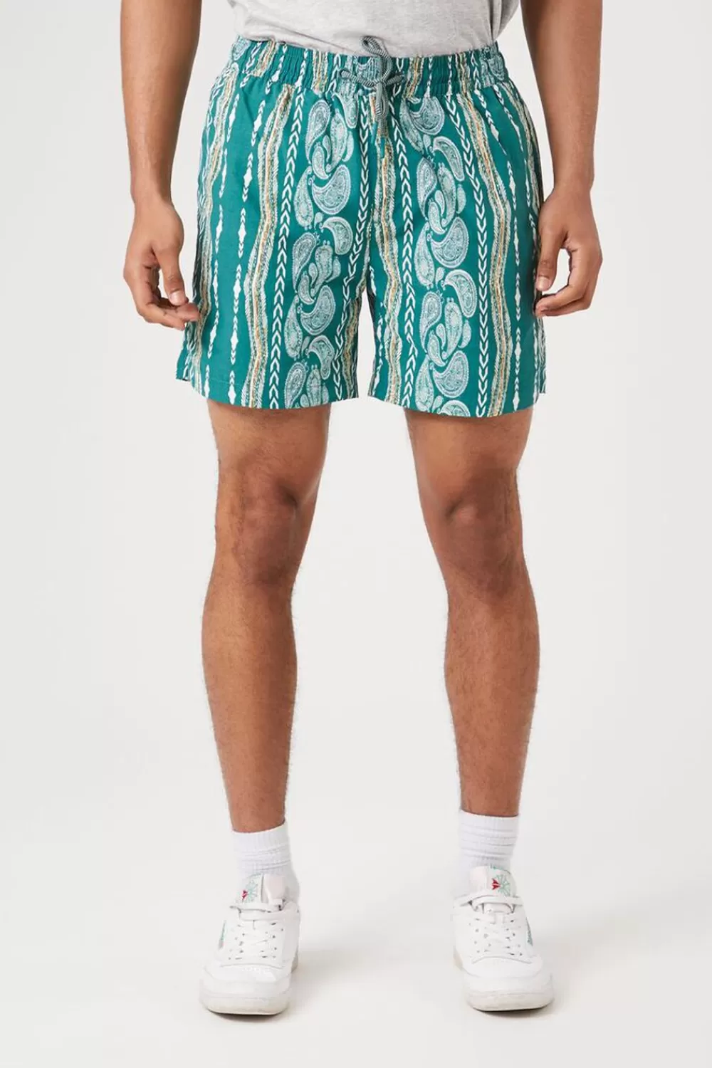 Bottoms>Forever 21 Paisley Print Swim Trunks Hunter Green/Multi