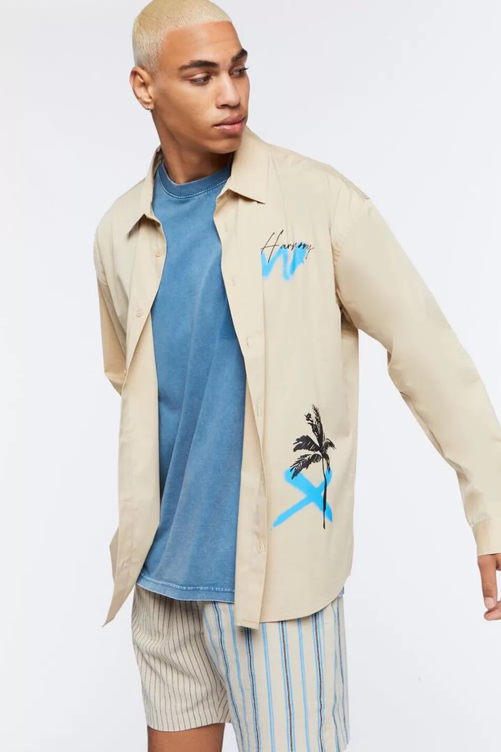 Shirts>Forever 21 Palm Tree Print Graphic Shirt Taupe/Multi