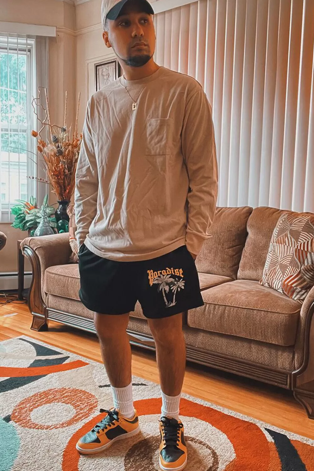 Bottoms>Forever 21 Paradise Graphic Drawstring Shorts Black