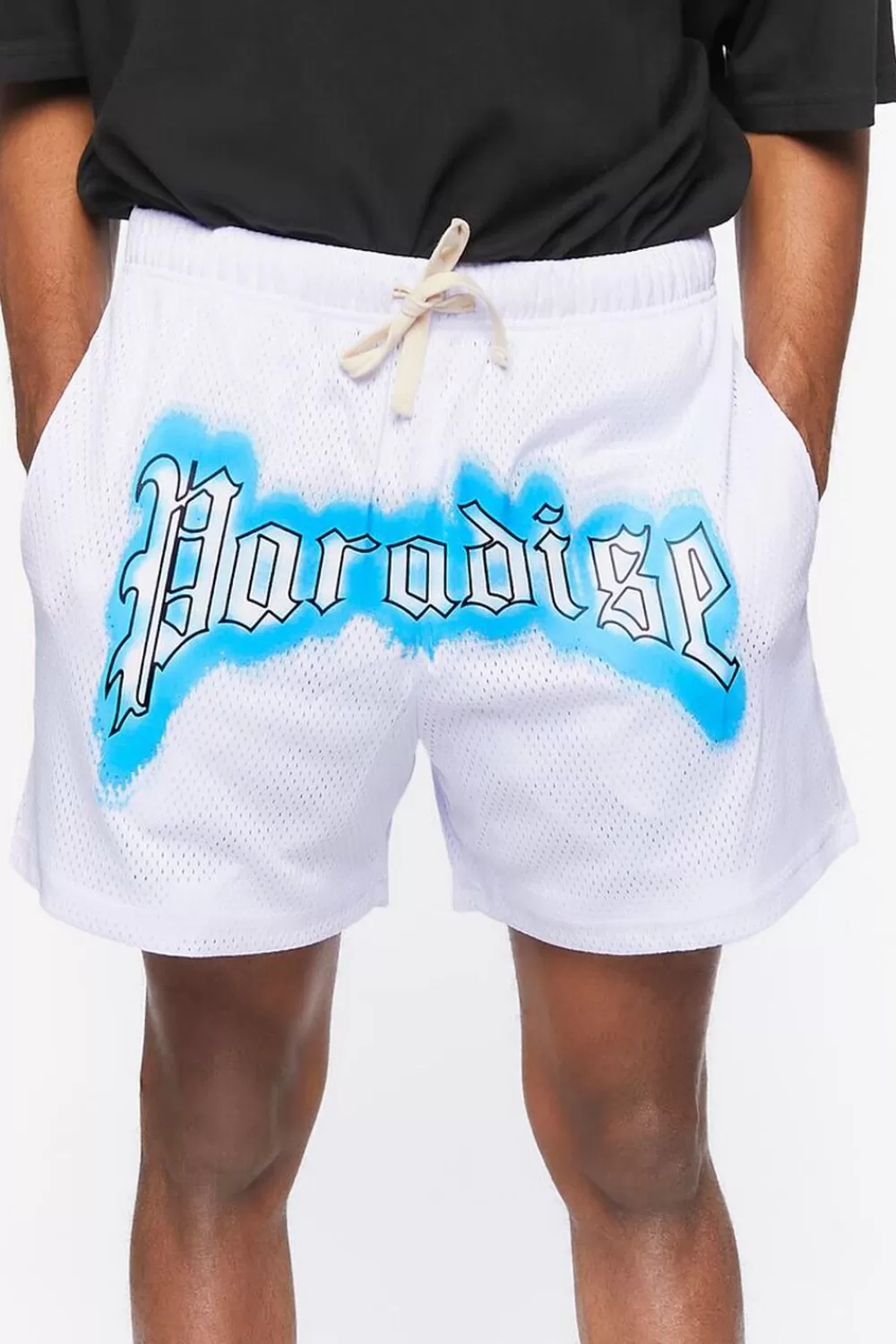 Bottoms>Forever 21 Paradise Graphic Drawstring Shorts White