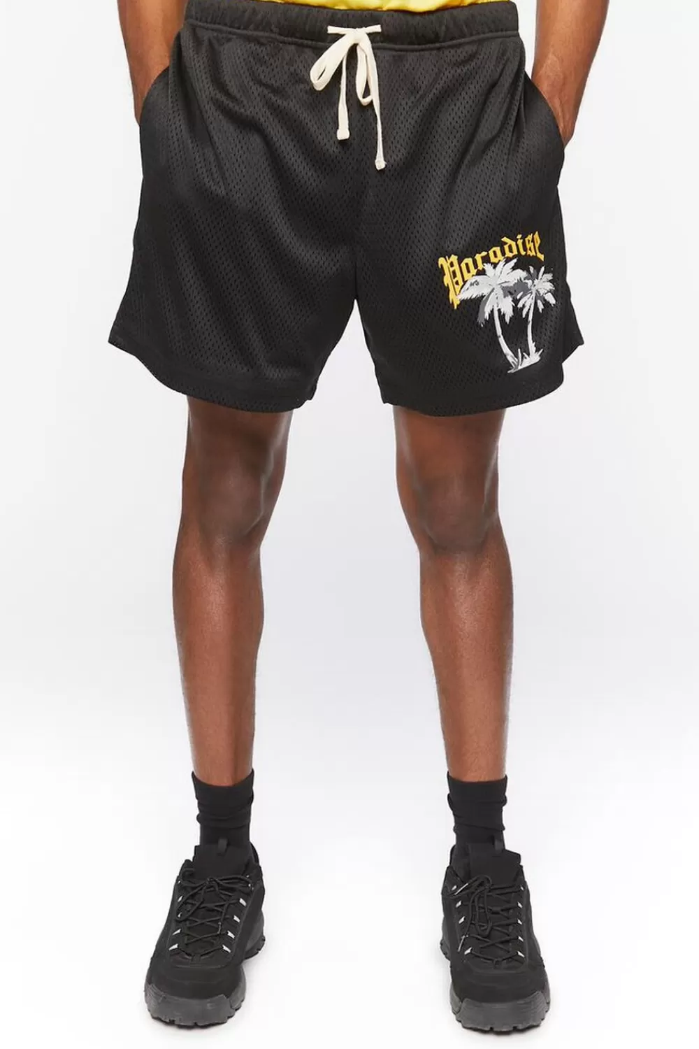 Bottoms>Forever 21 Paradise Graphic Drawstring Shorts Black