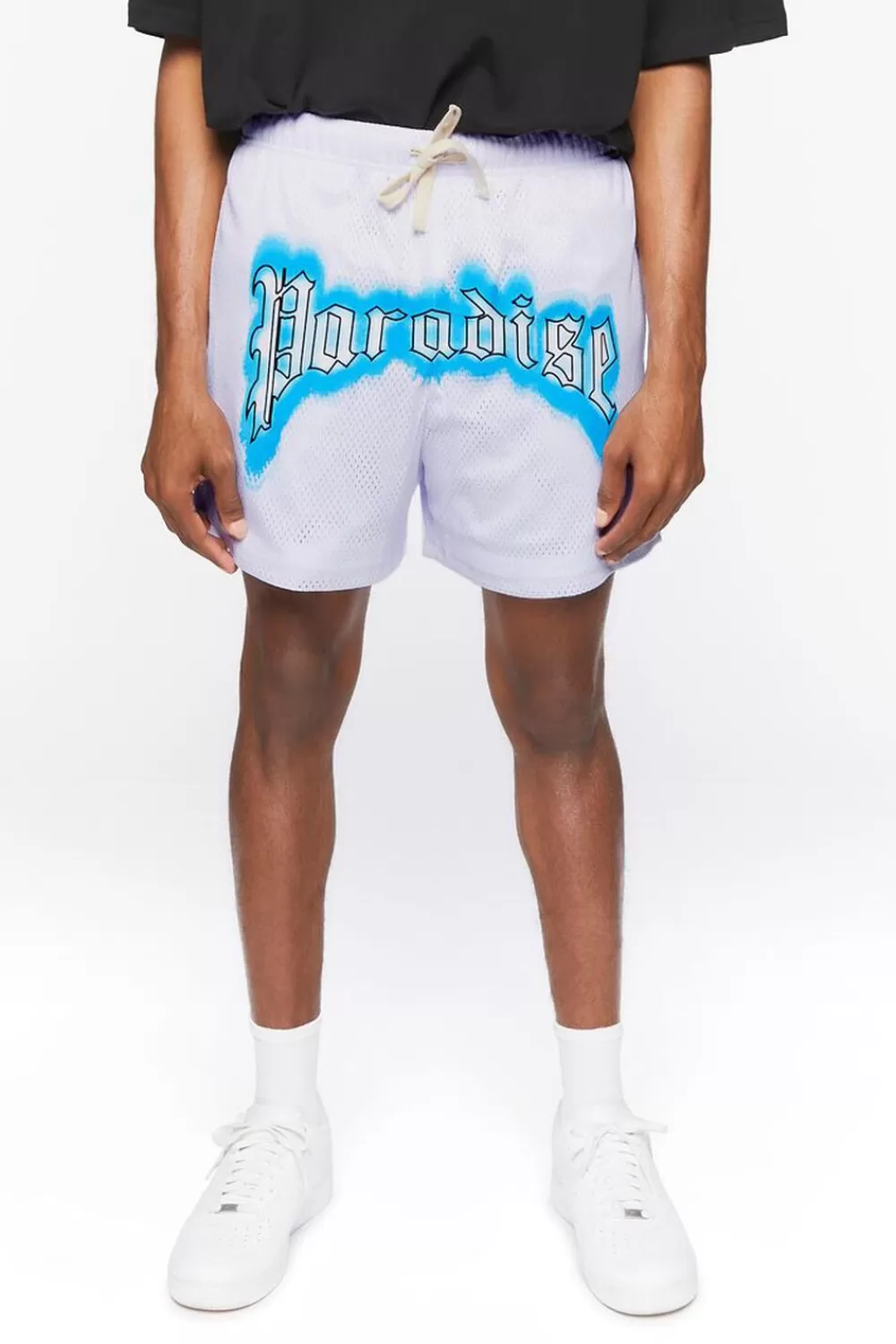 Bottoms>Forever 21 Paradise Graphic Drawstring Shorts White