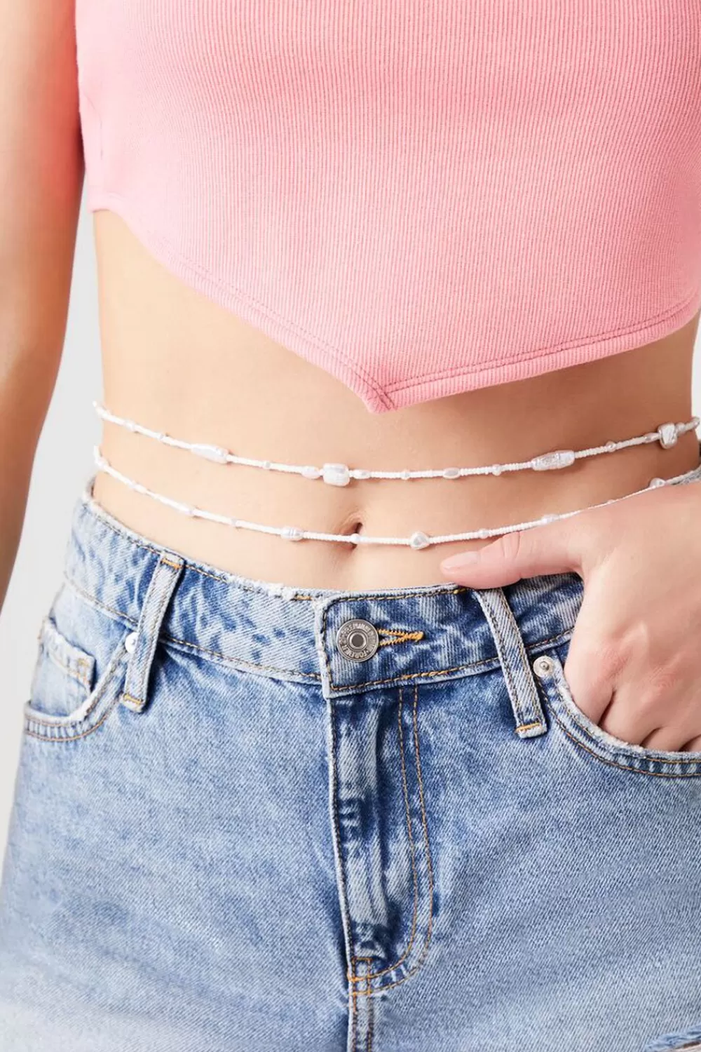 Body Jewelry>Forever 21 Pearlescent Belly Chain White