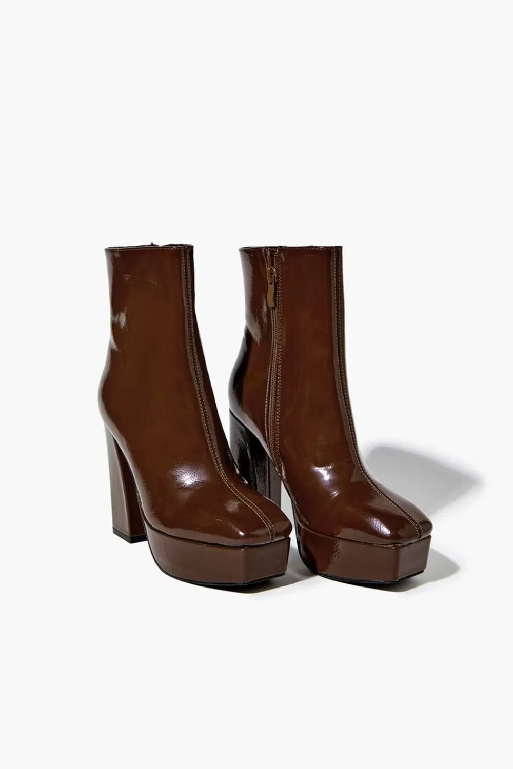Boots + Booties>Forever 21 Pebbled Faux Leather Booties Brown