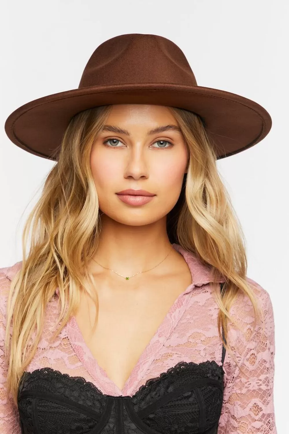 Hats + Beanies>Forever 21 Pinched Rhinestone-Trim Fedora Brown/Multi