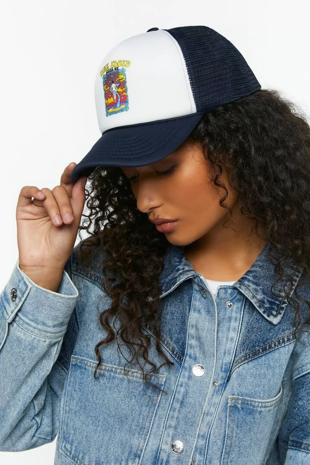 Hats + Beanies>Forever 21 Pink Floyd Graphic Trucker Hat Blue/Multi
