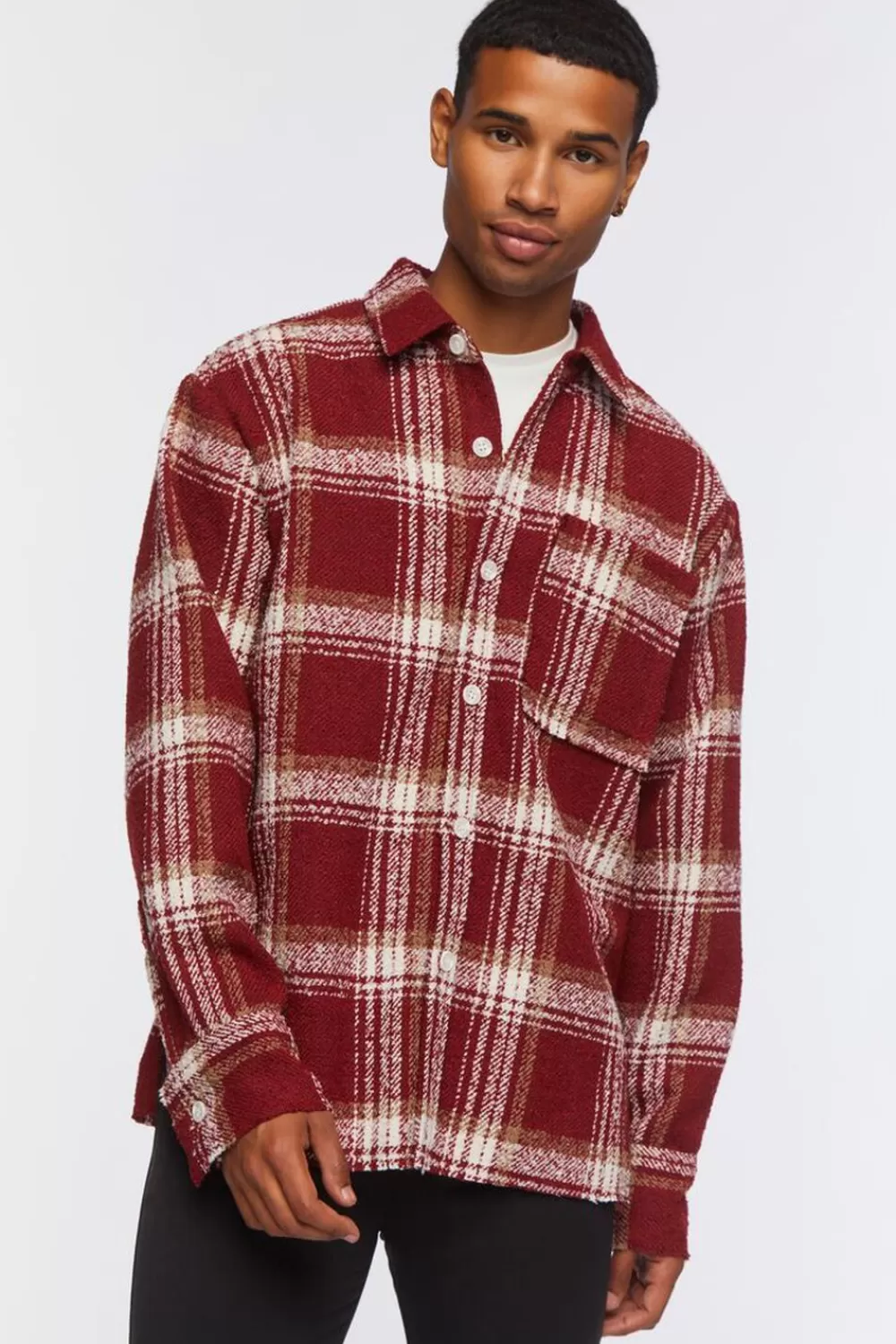 Shirts>Forever 21 Plaid Boucle Shirt Red/Multi