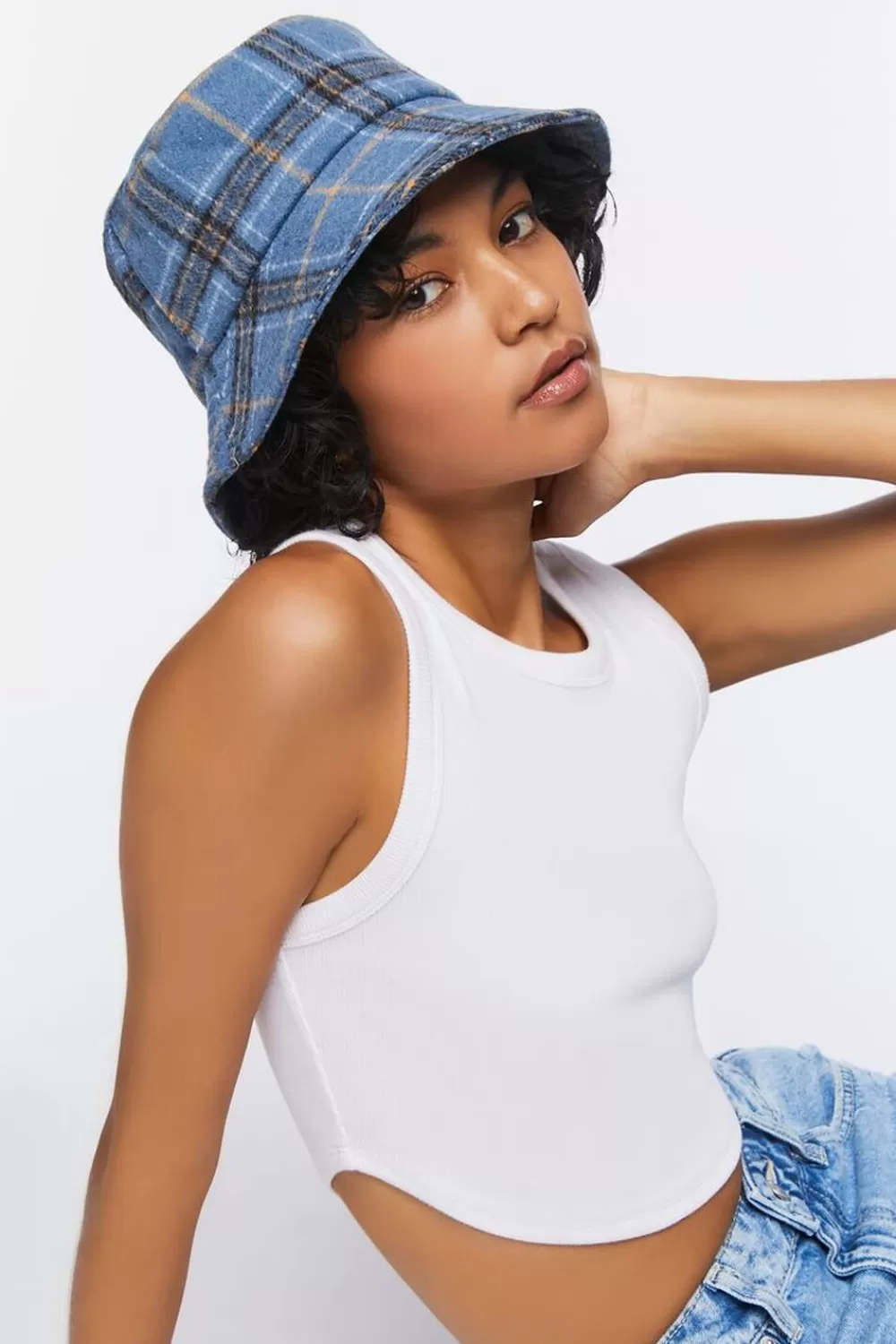 Hats + Beanies>Forever 21 Plaid Bucket Hat Blue/Multi
