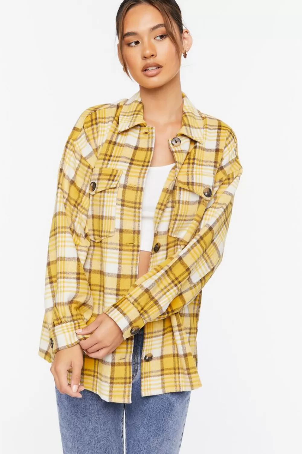 Forever 21 Plaid Button-Up Shacket | Women Tops