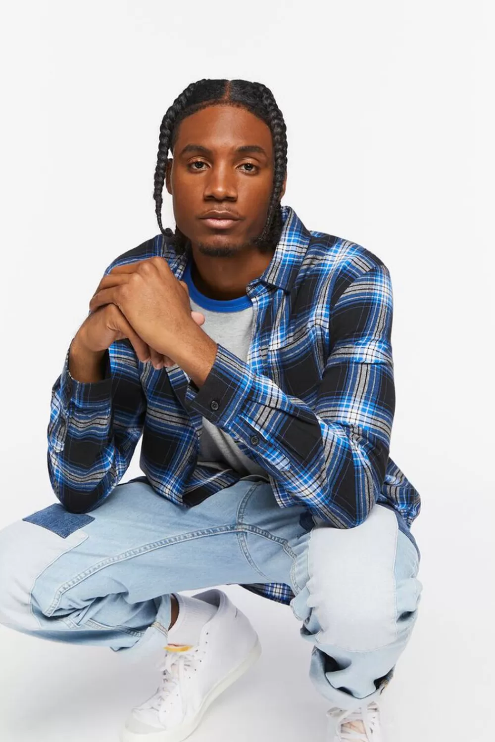 Shirts>Forever 21 Plaid Flannel Shirt Black/Blue