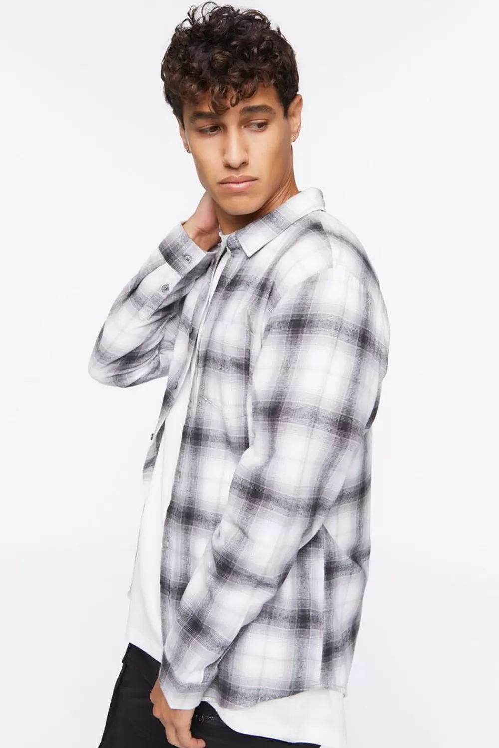 Shirts>Forever 21 Plaid Flannel Shirt White/Grey
