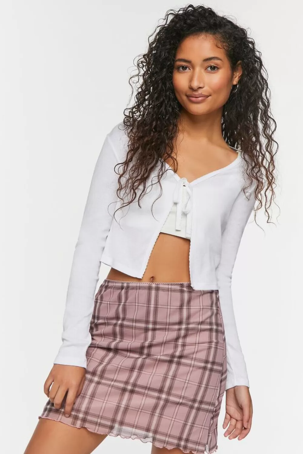 Bottoms>Forever 21 Plaid Mesh Mini Skirt Pink/Multi