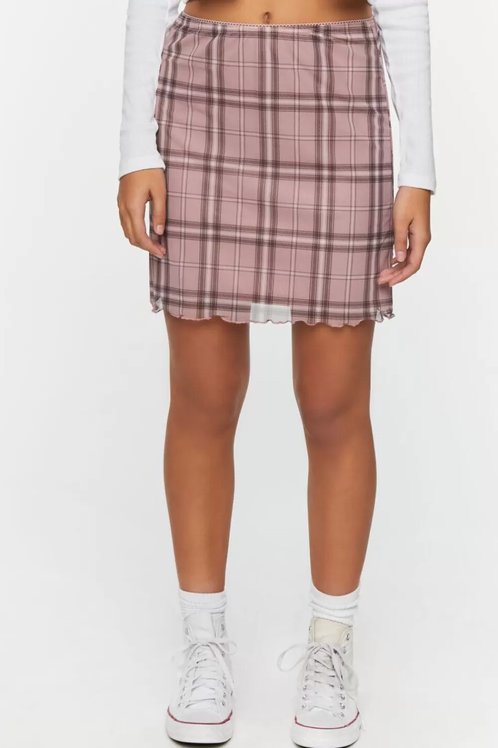 Bottoms>Forever 21 Plaid Mesh Mini Skirt Pink/Multi