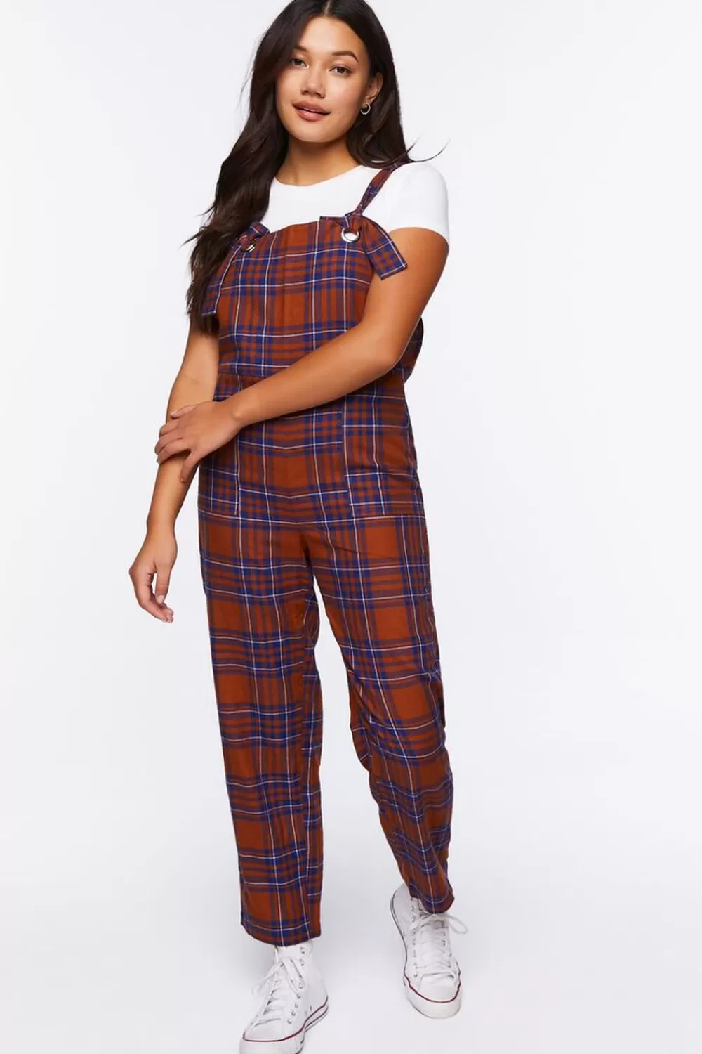 Rompers + Jumpsuits>Forever 21 Plaid Straight-Leg Jumpsuit Rust/Multi