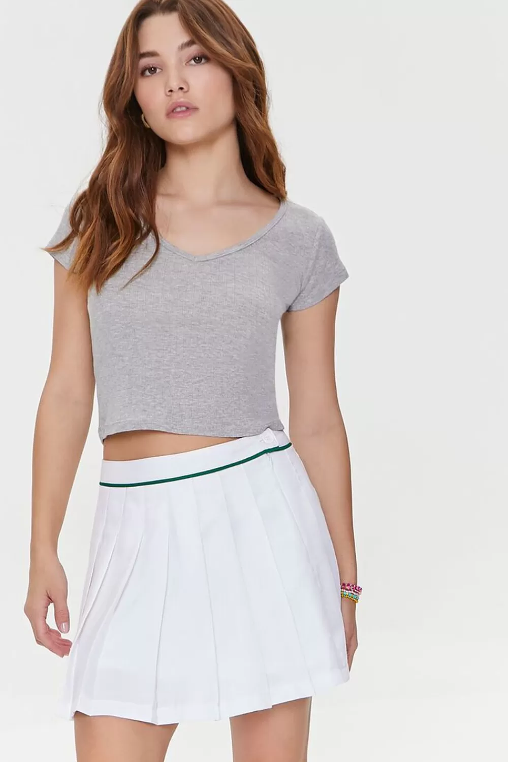 Bottoms>Forever 21 Pleated Mini Skirt White/Green