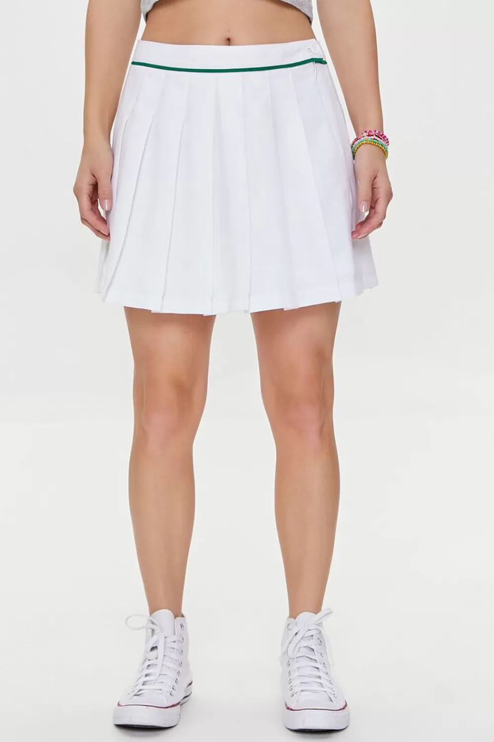 Bottoms>Forever 21 Pleated Mini Skirt White/Green