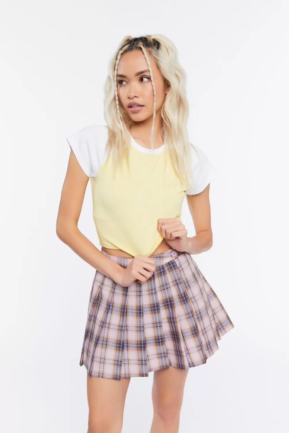 Bottoms>Forever 21 Pleated Plaid Mini Skirt Pink/Multi