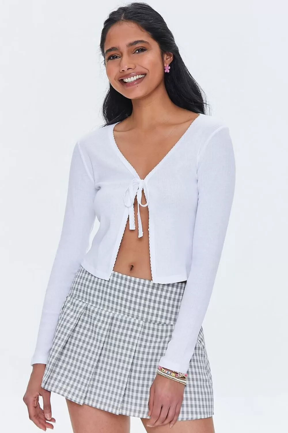 Bottoms>Forever 21 Pleated Plaid Mini Skirt Cream/Black